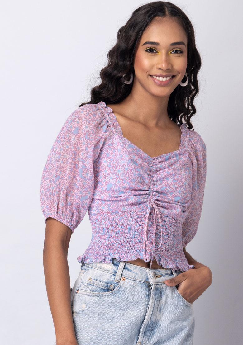 Lucky Brand Square Neck Top Blue Floral Women's Mauritius
