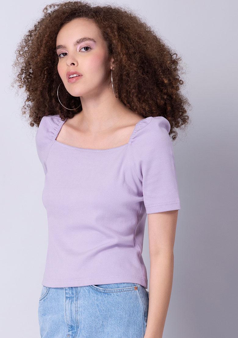 Scoop Neck Flounce Sleeve Blouse - Lilac / S