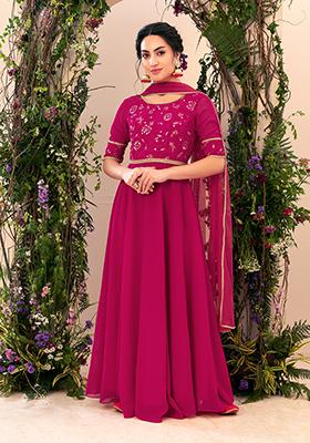Women's Pink Chinon Embroidered Anarkali Kurta Pant With Dupatta
