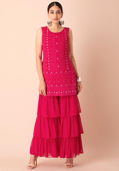 Fuchsia Chikankari Short Tunic and 