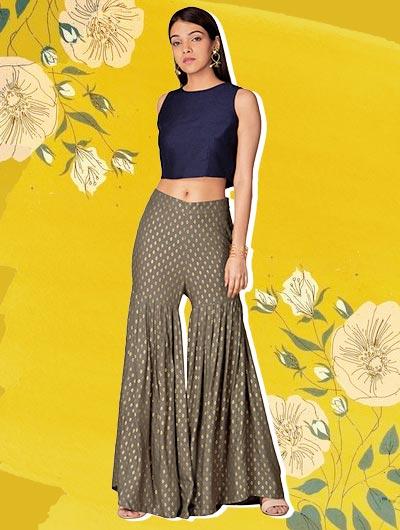 Indya Salwar Suits and Sets  Buy Indya Blue Polka Crop Top and Sharara  Pants Set of 2 Online  Nykaa Fashion