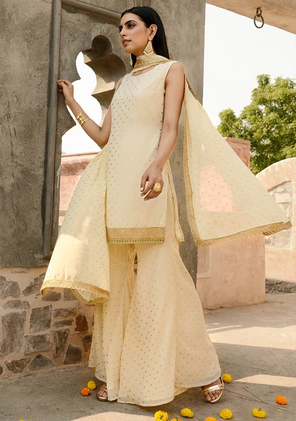Ivory cotton athiya sharara set | Sharara set, Comfortable outfits, Sharara