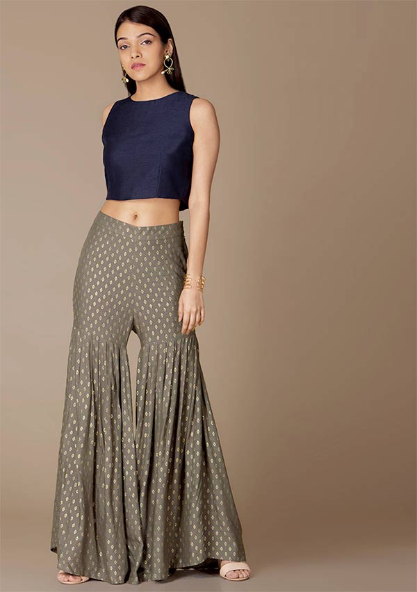 Buy Persian Blue Printed Sharara Pants with Crop Top Paired with Organza  Jacket by Designer SOUP BY SOUGAT PAUL Online at Ogaan.com