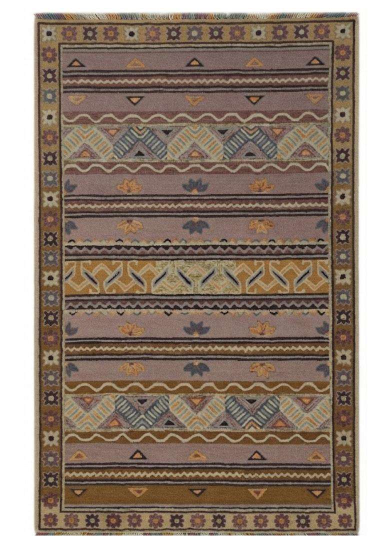 Saffron Rugs Hand-Tufted 100% Wool Area Rug | Mauve Multicolor Rectangular Rug | Cotton Backing | Bohemian Geometric Carpet for Living Room - Indya