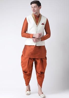 Men Orange Solid Kurta Set