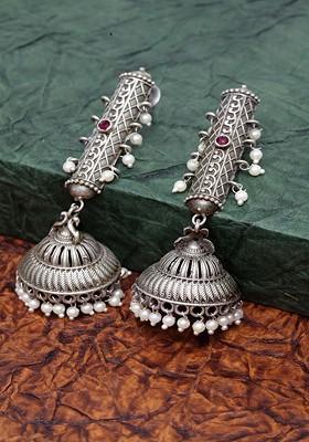Silver Plated Oxidized Dome Shaped Jhumkas