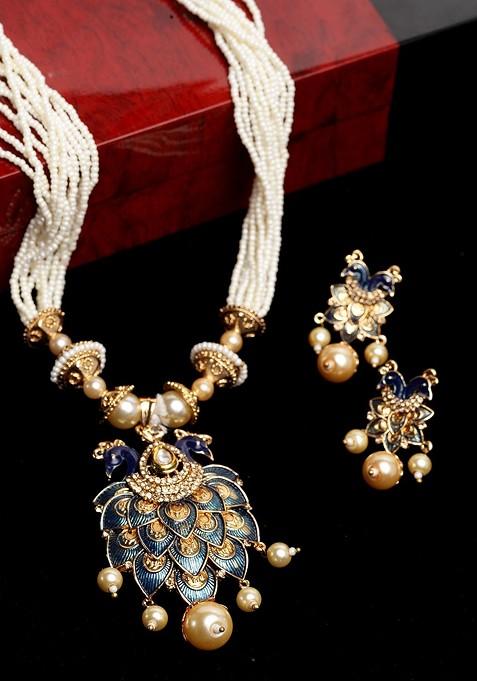 Women Gold Plated And Blue Handcrafted Jewellery Set