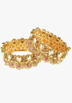 Women Set Of 2 34 KT Gold Plated Embellished Handcrafted Bangles