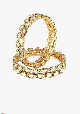Women Set Of 2 24 K Gold Plated Embellished Handcrafted Bangles