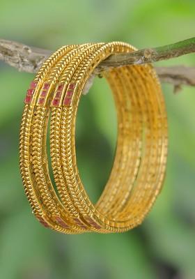 Women Set Of 4 24 KT Gold Plated Stone Studded Handcrafted Bangles
