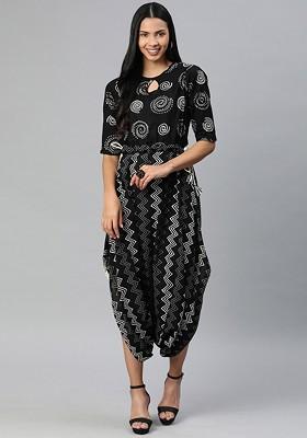 Women Black Printed Dhoti Style Jumpsuit