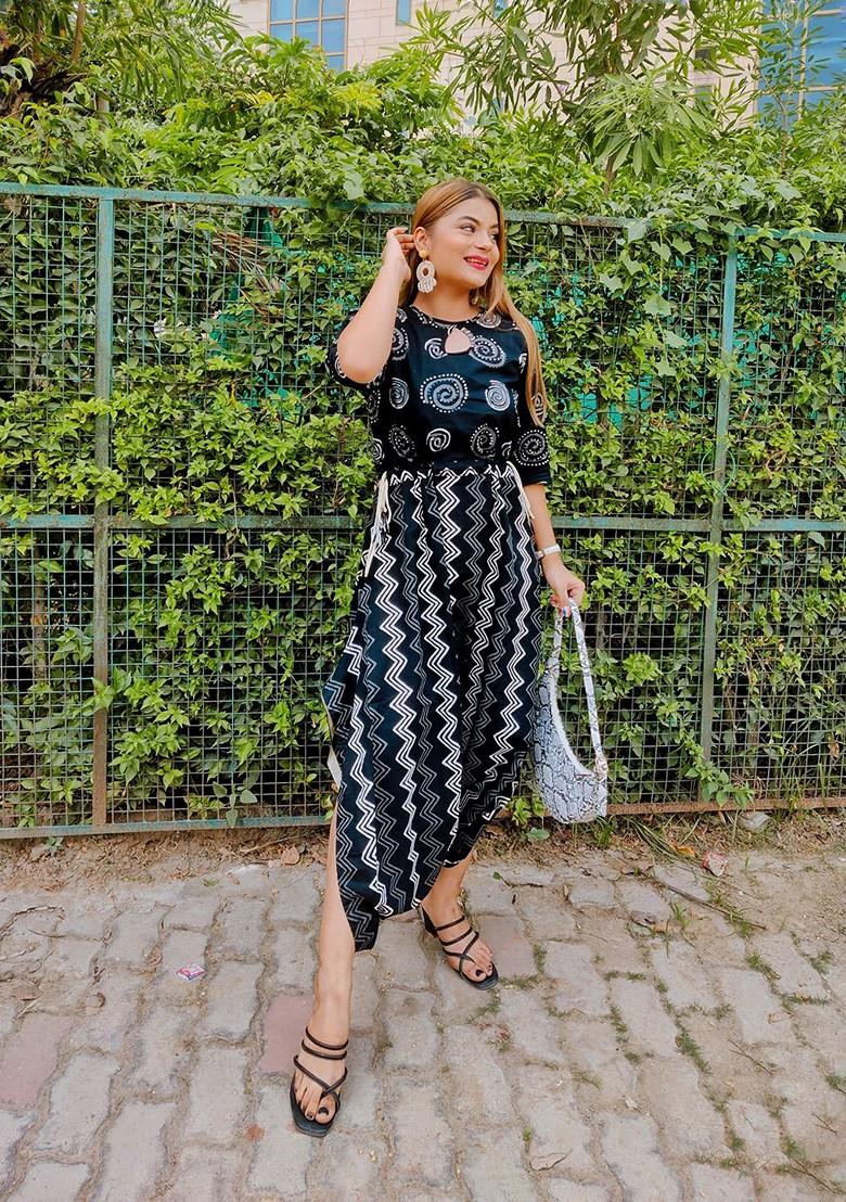 Women Black Printed Dhoti Style Jumpsuit