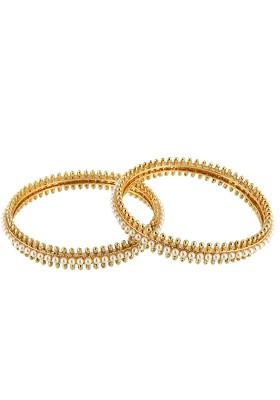 Set Of 2 Off White Pearl Embellished Gold Plated Handcrafted Bangles