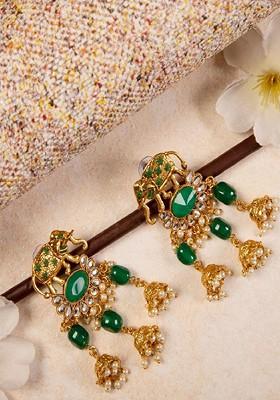 Gold Plated And Green Enamelled Animal Shaped Drop Earrings