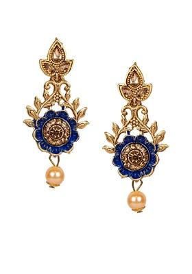 Gold Plated And Navy Blue Enamelled Classic Drop Earrings