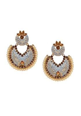 Grey Gold Plated Enamelled Pearl And Kundan Studded Circular Chandbalis