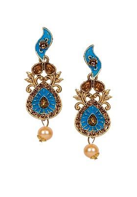 Blue And Gold Plated Teardrop Shaped Drop Earrings
