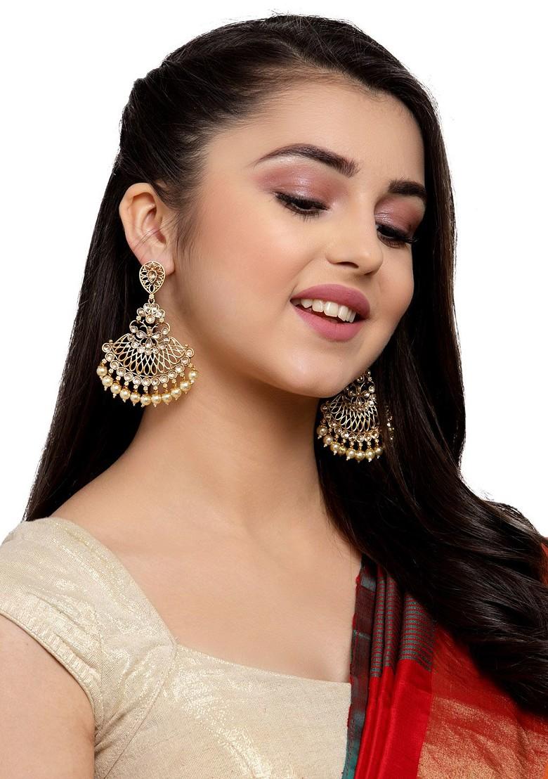 Gold Plated And Off White Classic Drop Earrings