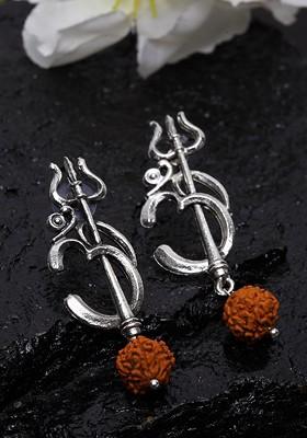 Silver Plated And Brown Contemporary Drop Earrings