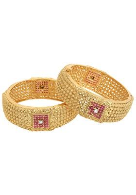 Set Of 2 Gold Plated Pink And White Stone Studded Handcrafted Bangles