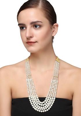 White Gold Plated Antique Pearl Layered Necklace