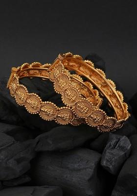 Set Of 2 24 KT Gold Plated Handcrafted Embellished Designer Bangles
