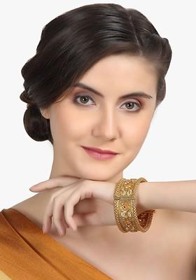 Set Of 2 24 KT Gold Plated Stone Studded Handcrafted Designer Bangles