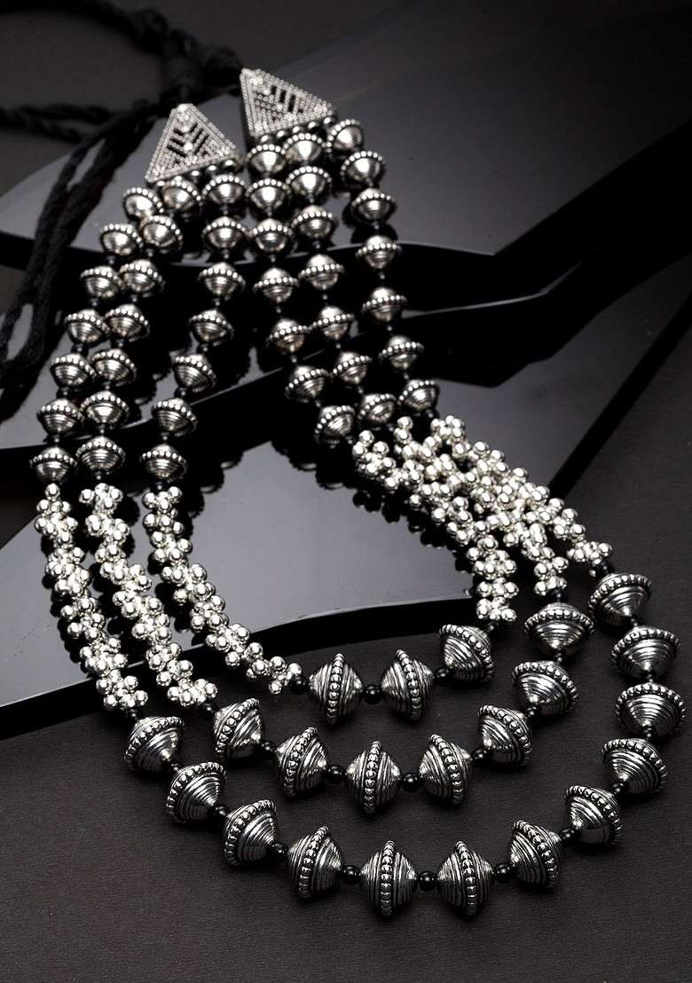 Silver Plated Oxidised Necklace - Indya