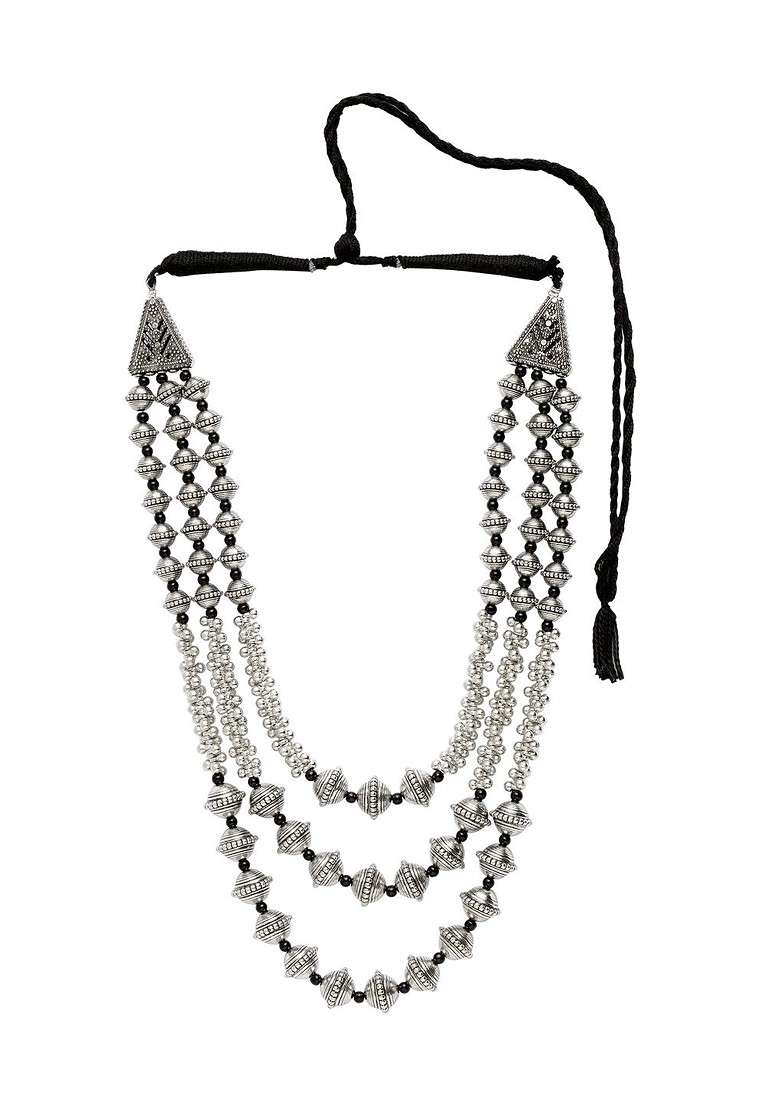 Silver Plated Oxidised Necklace - Indya