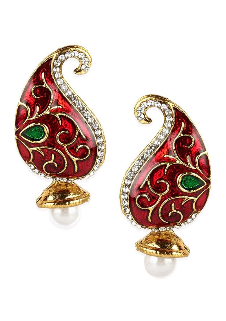 Gold Plated Maroon And Green 2 Side Carry Shape Broch Meenakari Jewellery Set