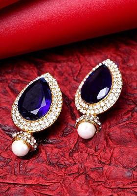 Blue And Gold Plated Teardrop Shaped Drop Earrings