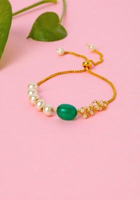 Women Green And Gold Toned Handcrafted Pearl Bracelet