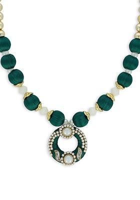 Girls Green And White Synthetic Choker Handcrafted Necklace