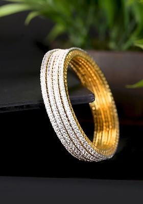 Set Of 4 Gold Plated White Ad Studded Handcrafted Bangles
