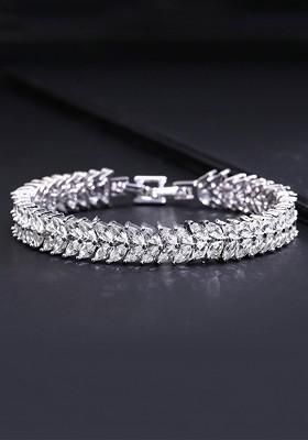 Silver Toned Cubic Zircon Designer Rhodium Plated Bracelet