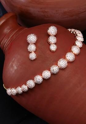 Rose Gold Plated American Diamond Studded Jewellery Set