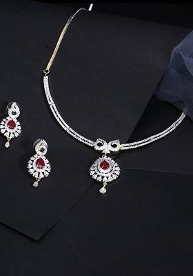 Women Gold Plated American Diamond Studded Jewellery Set