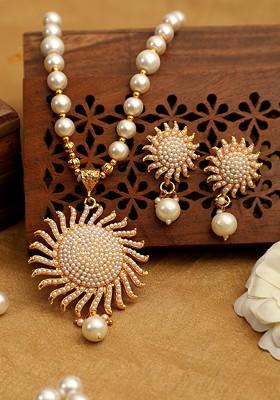Gold Plated Off White Pearl Handcrafted Jewellery Set