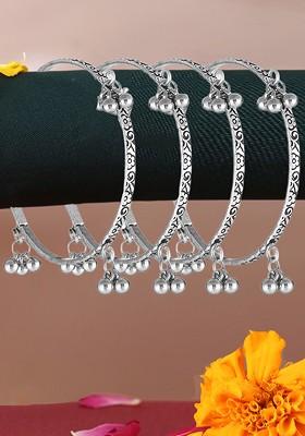 Set Of 4 Oxidised Silver Plated Handcrafted Bangles