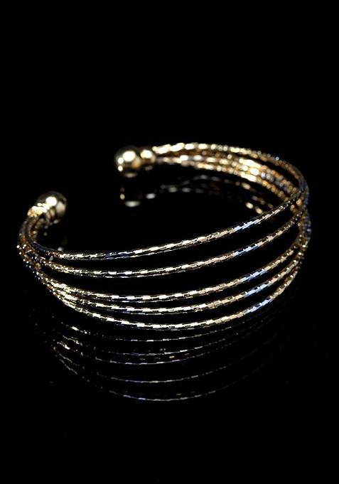 Rhodium Plated Gold Toned Handcrafted Cuff Bracelet