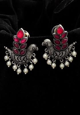 Silver Plated And Pink Animal Shaped Studs