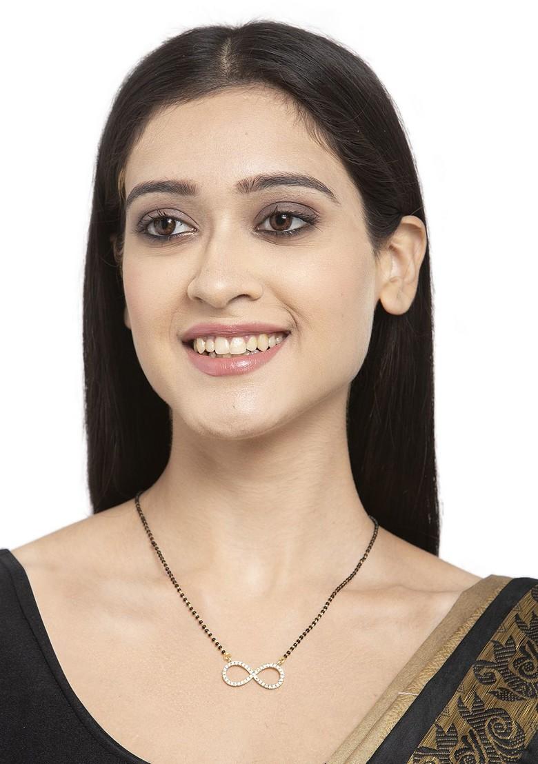 Gold Plated Black Solitaire Stone Studded Beaded Handcrafted Mangalsutra