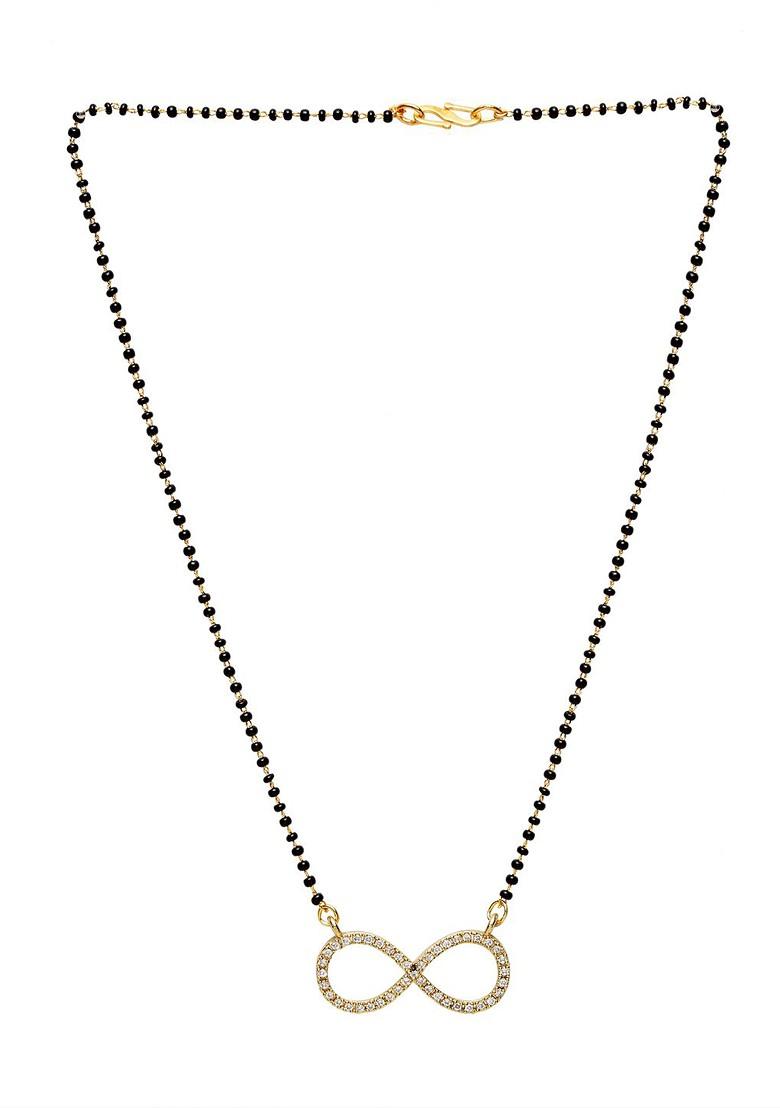 Gold Plated Black Solitaire Stone Studded Beaded Handcrafted Mangalsutra