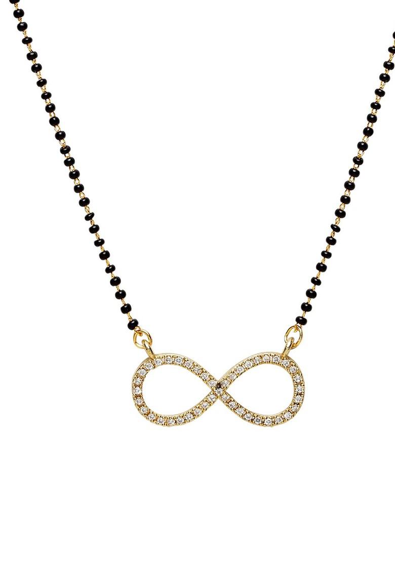 Gold Plated Black Solitaire Stone Studded Beaded Handcrafted Mangalsutra