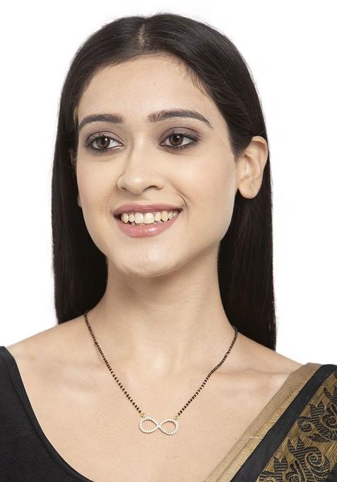 Gold Plated Black Solitaire Stone Studded Beaded Handcrafted Mangalsutra