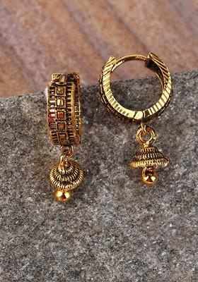 Gold Toned And Black Circular Hoop Earrings