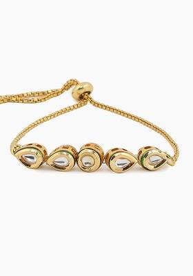 Gold Plated Handmade Studded Kundan Adjustable Bracelet