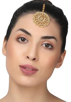 24 KT Gold Plated Cream Colored Stone Studded Pearl Bead Maang Tikka