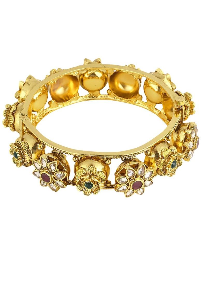 Set Of Two 24 Carat Gold Plated Maroon And Green Artificial Stone Studded Handcrafted Bangles