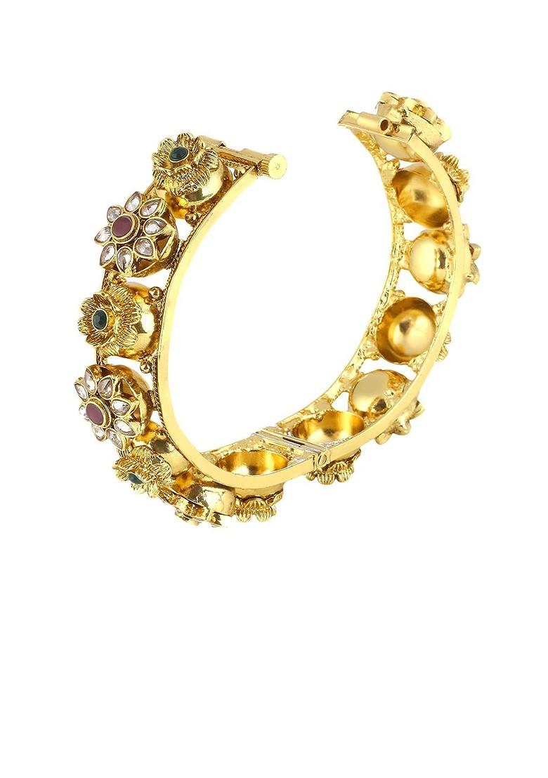 Set Of Two 24 Carat Gold Plated Maroon And Green Artificial Stone Studded Handcrafted Bangles